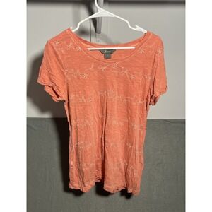 Naturals Reflections Women's M Coral Embroidered Slub Knit T-Shirt Tee Top